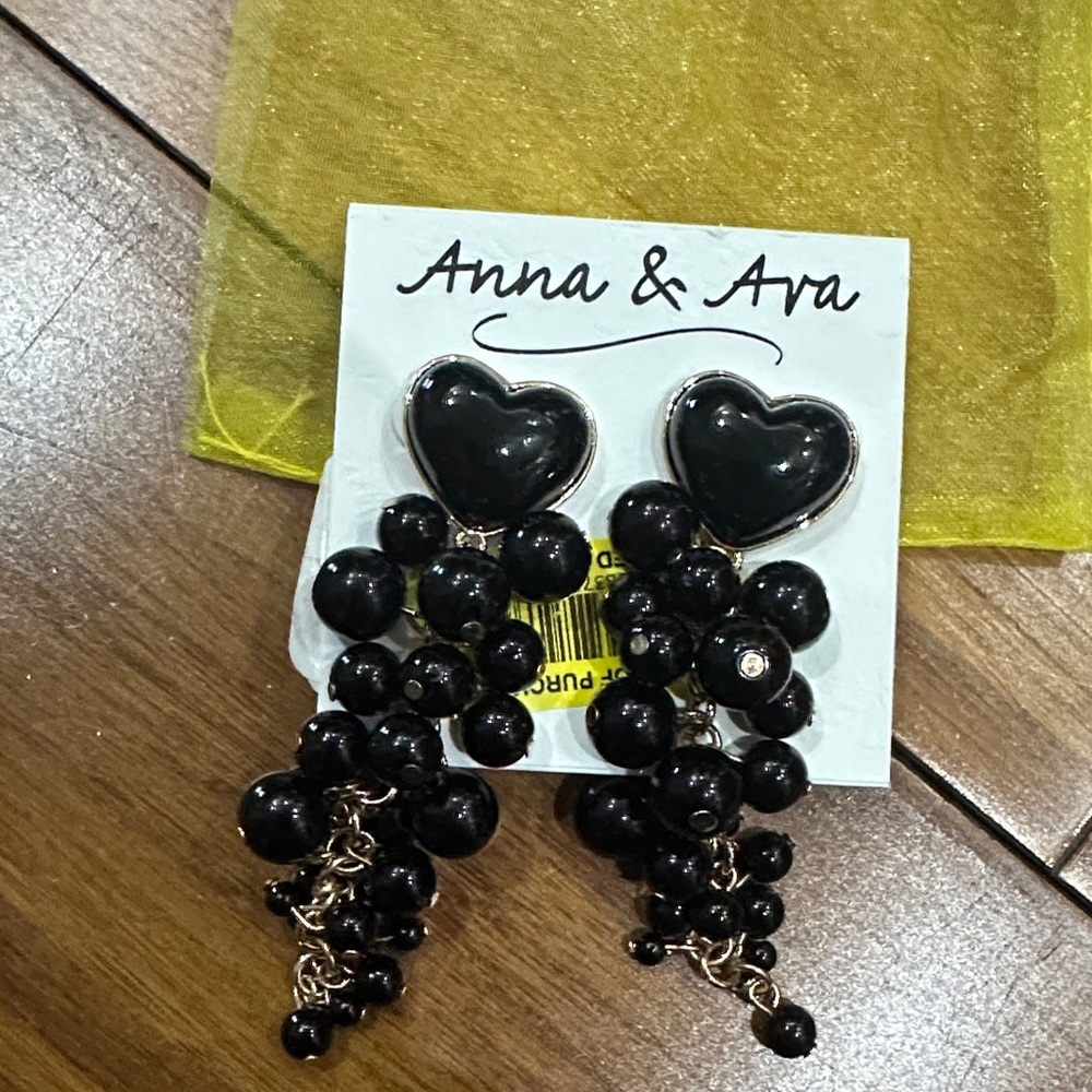 Anna & Ava Black Heart Drop Earrings for Kids